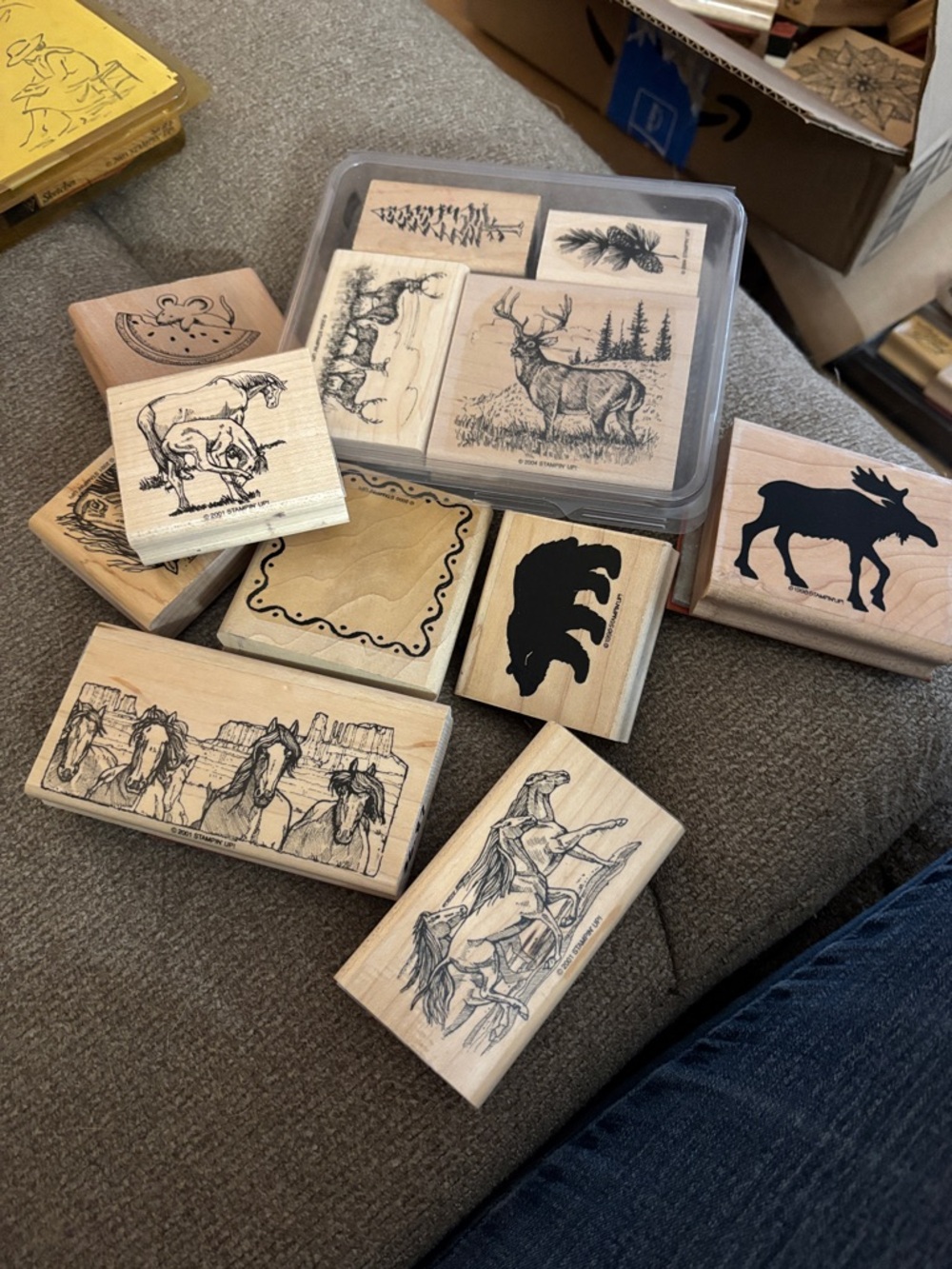 Wooden Mounted Animal and Western Design Stamp Set - Natural Wood